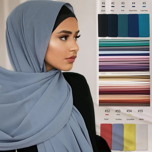 Muslim Chiffon Hijab Shawls Scarf Women Solid Color Head Wraps Women Hijabs Scarves Ladies Foulard Femme Muslim Veil