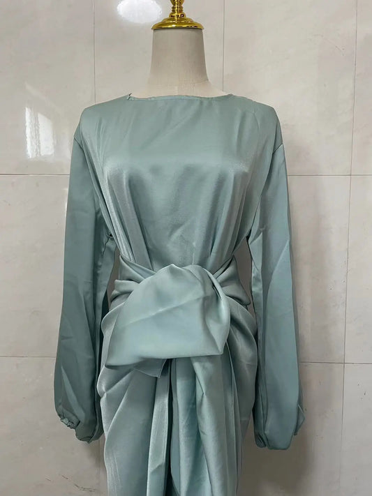 Ramadan Eid Shiny Two Pieces Sets Djellaba Muslim Dress Dubai Fashion Glossy Islamic Suits Abaya